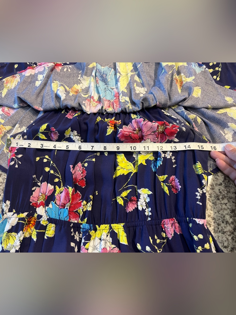 BP. Navy Floral Midi Dress with Ruffle Overlay Size Large - Picture 7 of 8